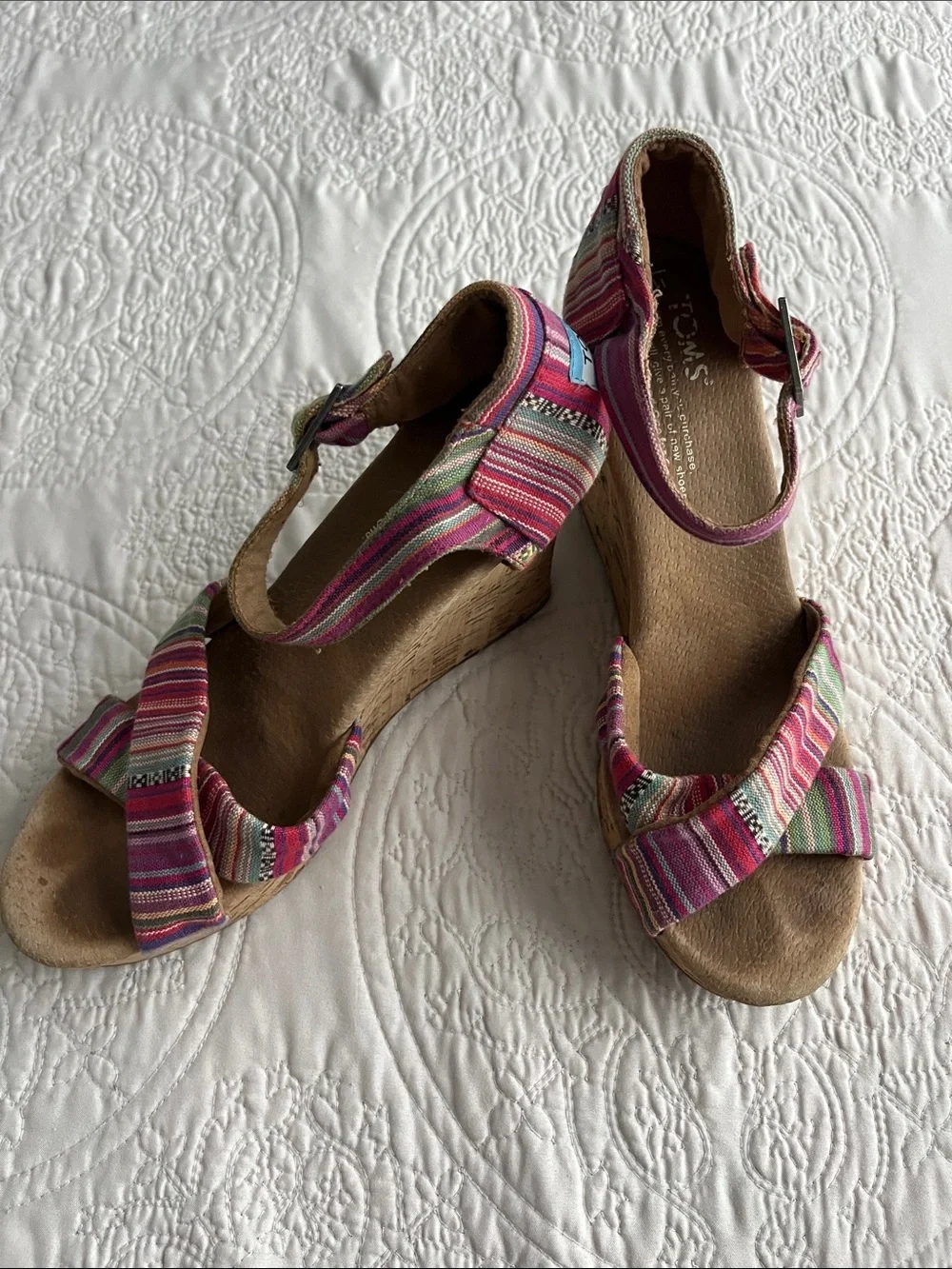 TOMS Sienna Women's Canvas Wedge Sandals Boho Festival Summer